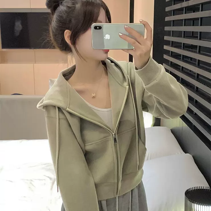 即墨短款卫衣外套女春秋2026新款上衣女装小个子加绒加厚开衫卫衣