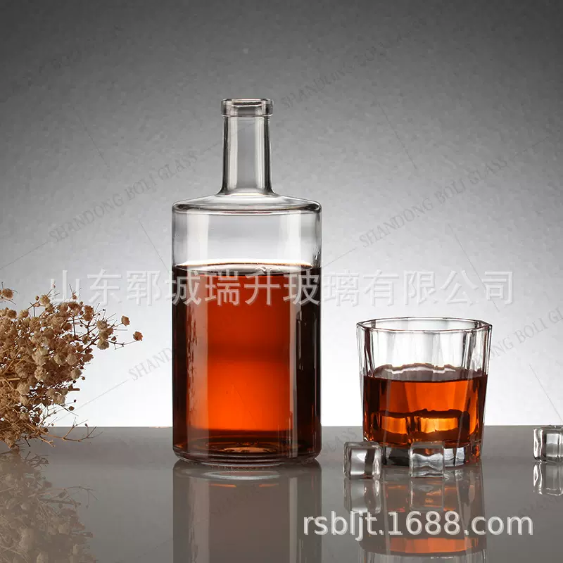 跨境外贸出口伏特加威士忌朗姆酒玻璃空酒瓶可印刷logo喷色带盖