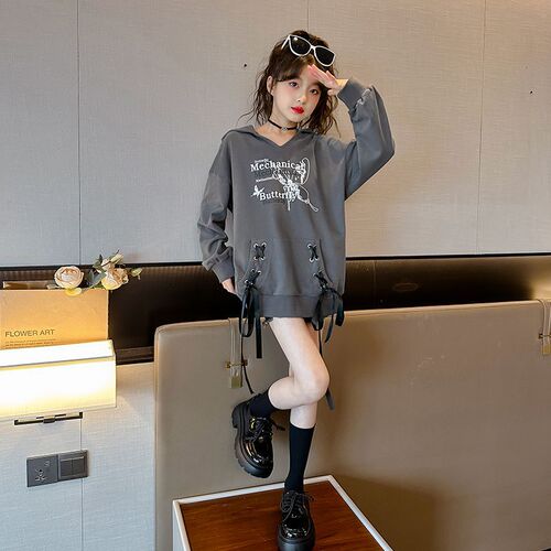 Women's Casual Sweatshirt 2025 Spring and Autumn New Korean Style Stylish Hooded Sweatshirt for Older Children Loose T-Shirt Fashion Top
