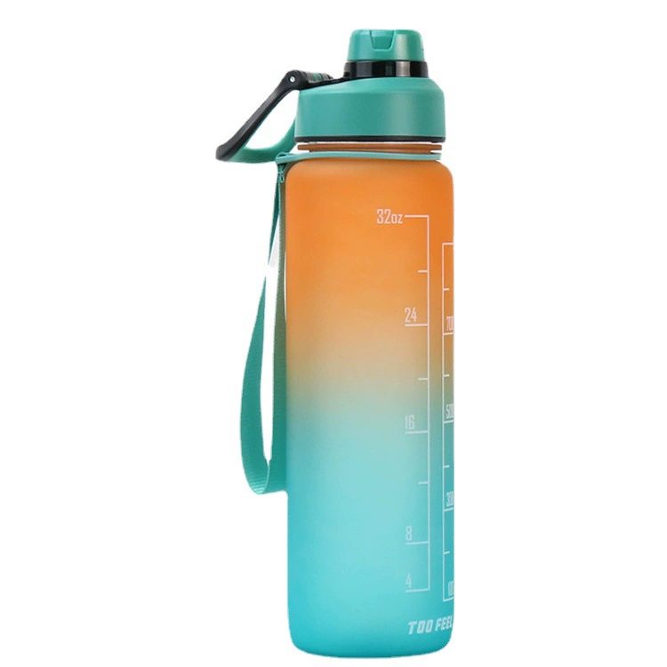 Capacious plastic handheld straw with glass, sports space teapot for gym, 700 ml