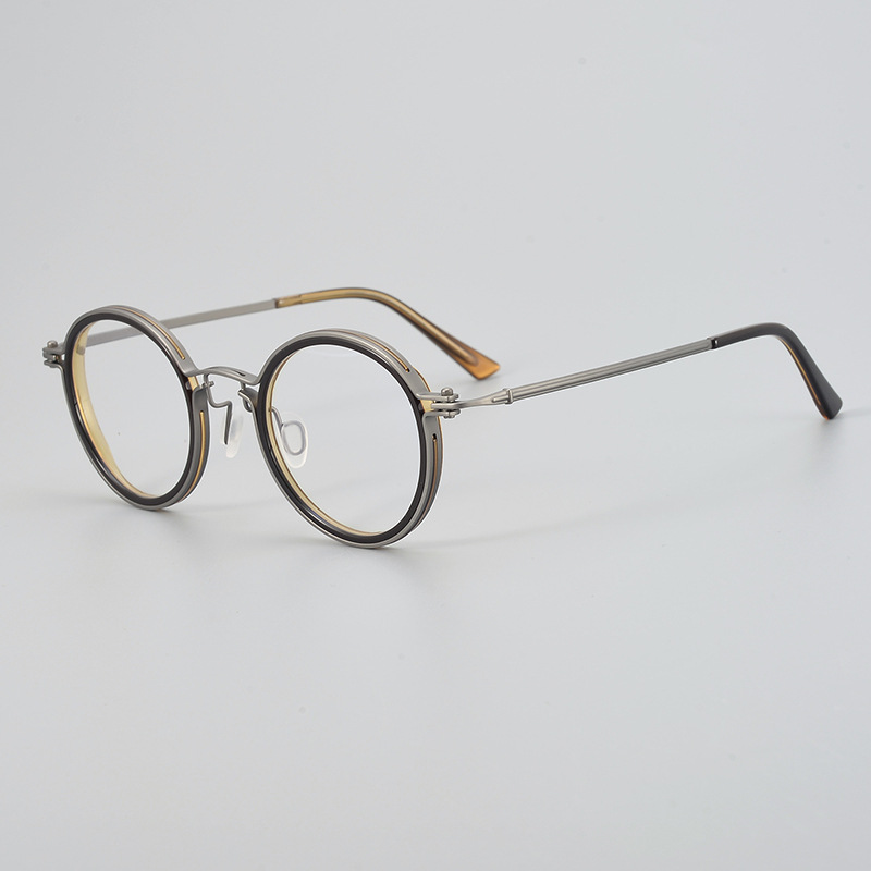 Versatile Minimalist The Same Style Of Pure Titanium Glasses Worn By Sun Honglei In "Black-Boss War" Is A Retro Business Round Frame Both Men_voghion.com