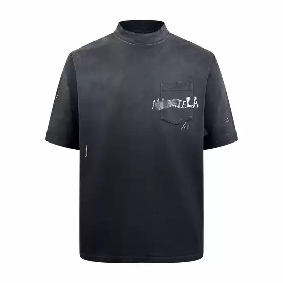 MM6 Correct Version 25SS New Arrival Chest Pocket Logo Washed Graffiti Couple Casual Crew Neck T-Shirt