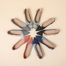 拼色单鞋女2025新款尖头豆豆鞋针织平底鞋休闲软底孕妇飞织蛋卷鞋