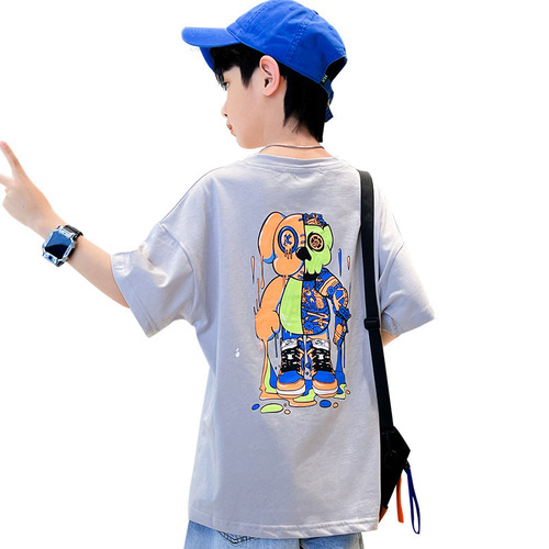 Children's clothing boys' summer short-sleeved T-shirts pure cotton  new style medium and large children's summer boys' summer style street cartoon t