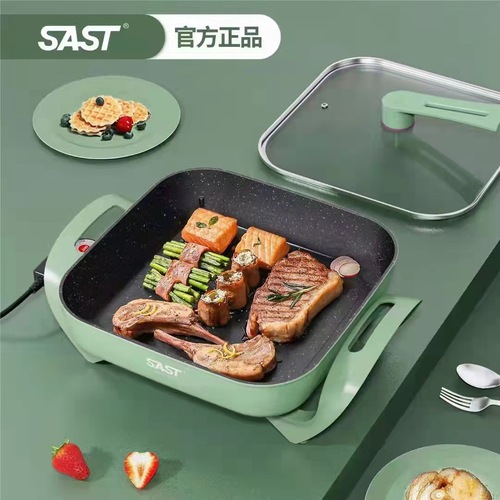 SAST Xianke Four-Square Home Use Skewer, Pan-Frying, Electric Wok Multifunctional Maifanstone Non-Stick Electric Hot Pot Gift Wholesale