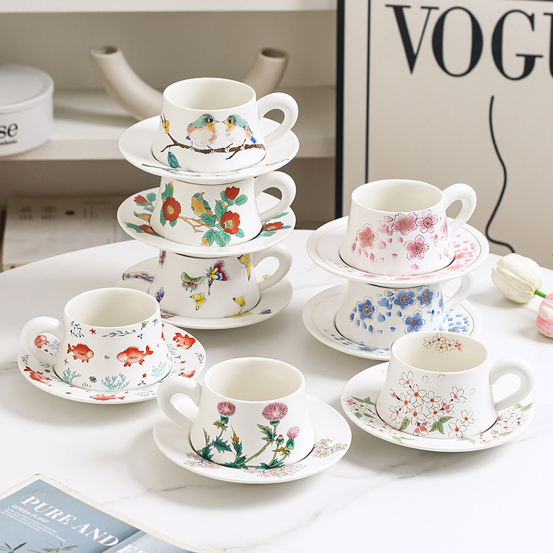 見栄えの良いガーデンアフタヌーンティーコーヒーカップとソーサークリエイティブレトロフレンチスタイルギフトウォーターカップセット|undefined