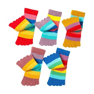 New autumn and winter children's five-finger socks mid-calf color striped warm cross-border