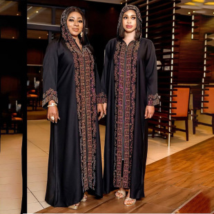 Cross -border African Islamic dress Arabian Middle East women's robe with hat, hot drill with zipper