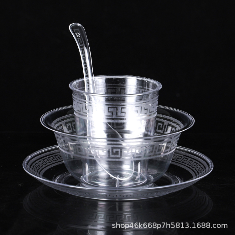 New Disposable Aviation Crystal Cups, Bowls, Spoons, Complete Set of Samples, Disposable Tableware, Catering Set, Banquet Tableware