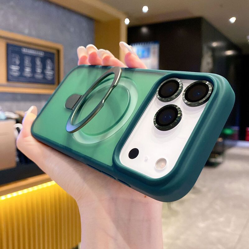 适用苹果17Promax磨砂肤感支架磁吸手机壳iPhone17纯色防摔防滑壳|undefined