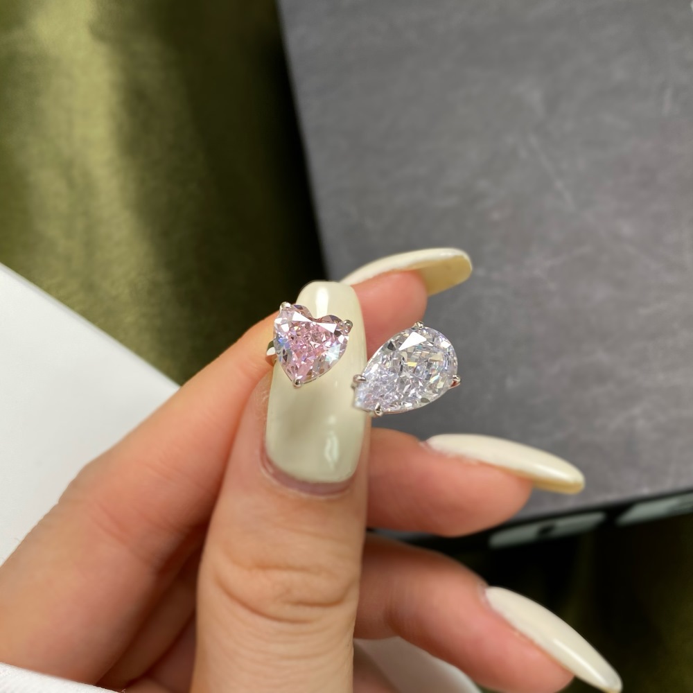 12g Weight Zircon Inlay Material Rings Classification 5, 9 Ring Size 1 Piece Quantity Holiday, Daily Occasion 925 Sterling Silver Material Geometric, Heart Shape Pattern Women's Gender Plating Design Elegant, Lady Style 925 Sterling Silver Zircon Geometric Heart Shape Rings 31