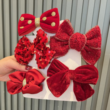 儿童发饰洋气红色大蝴蝶结发夹百搭公主发卡边夹女童新年头饰批货