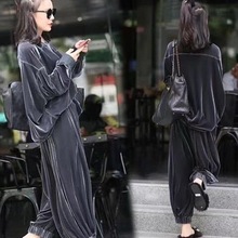 欧洲站2025秋季大码金丝绒套装女时尚宽松休闲运动阔腿裤两件套潮
