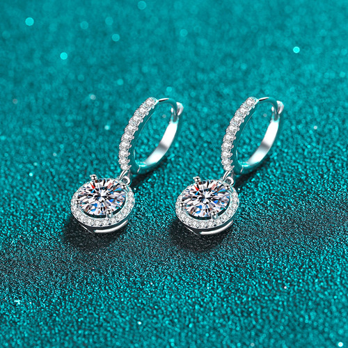 925 sterling silver earrings for women, moissanite round earrings, plated pt950 gold earrings, factory direct sales and wholesale