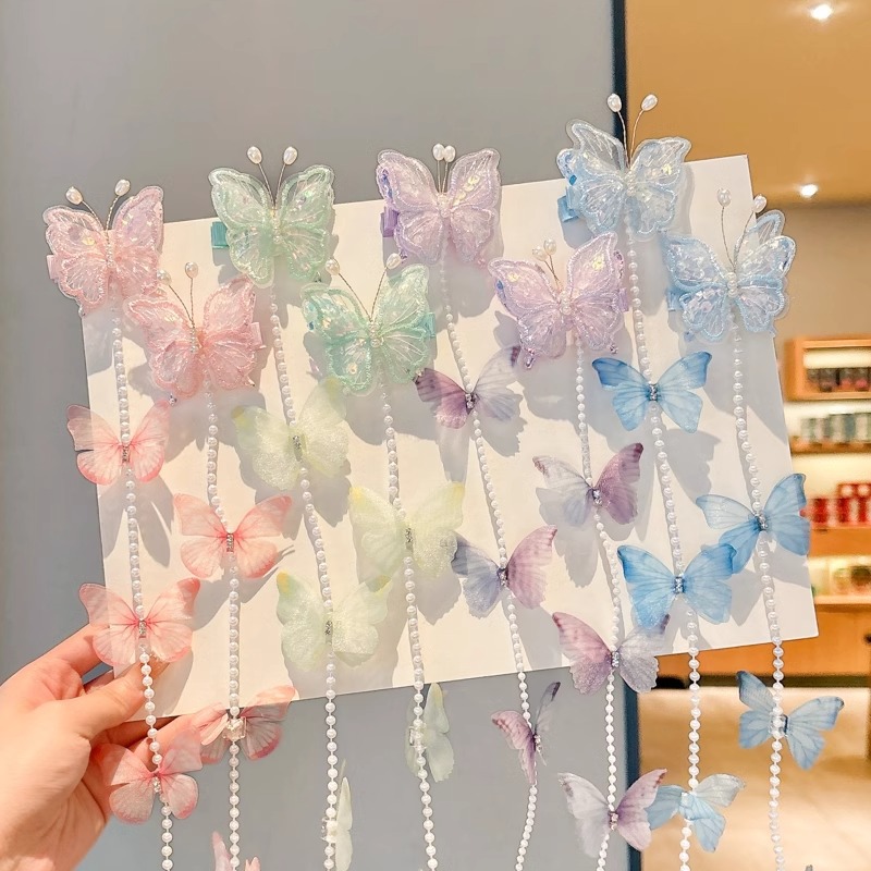 Niños tridimensionales mariposa perla trenzada tocadena de cabello trenzada niñas cabello de cola de caballo clips de cabello de alto rendimiento de belleza