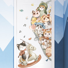 Cartoon cat door stickers children's room background decoration wall stickers exit removable cute stickers