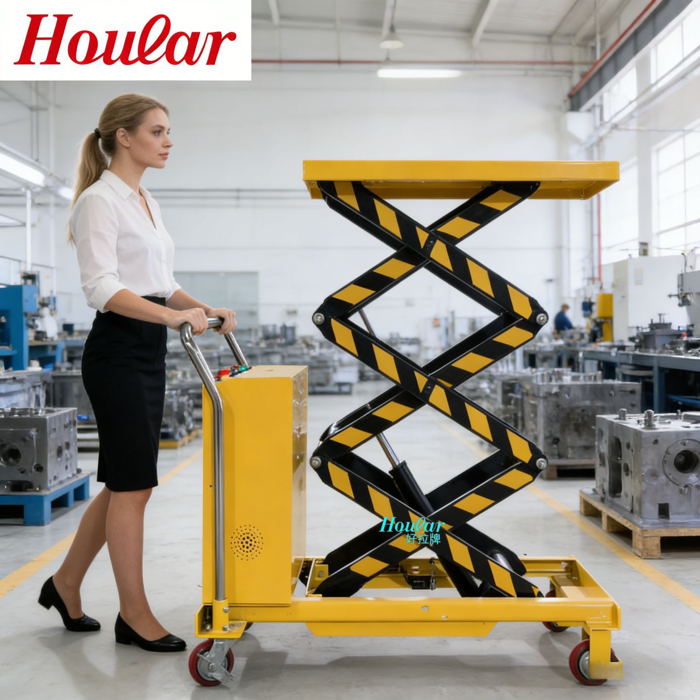 现货DPS500剪叉式平台车滚筒升降平台车配滚轮电动液压平板手推车