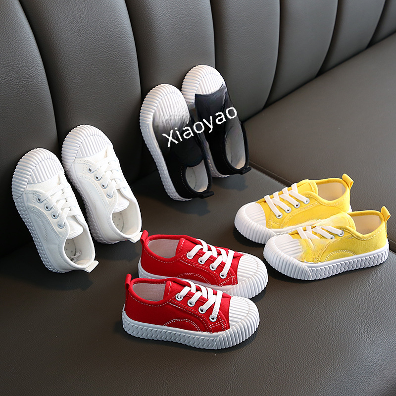 2023 Autumn New Korean Children's Candy Color Canvas Shoes for Boys and Girls Leisure Cookie Shoes with Real Bottom White Shoes