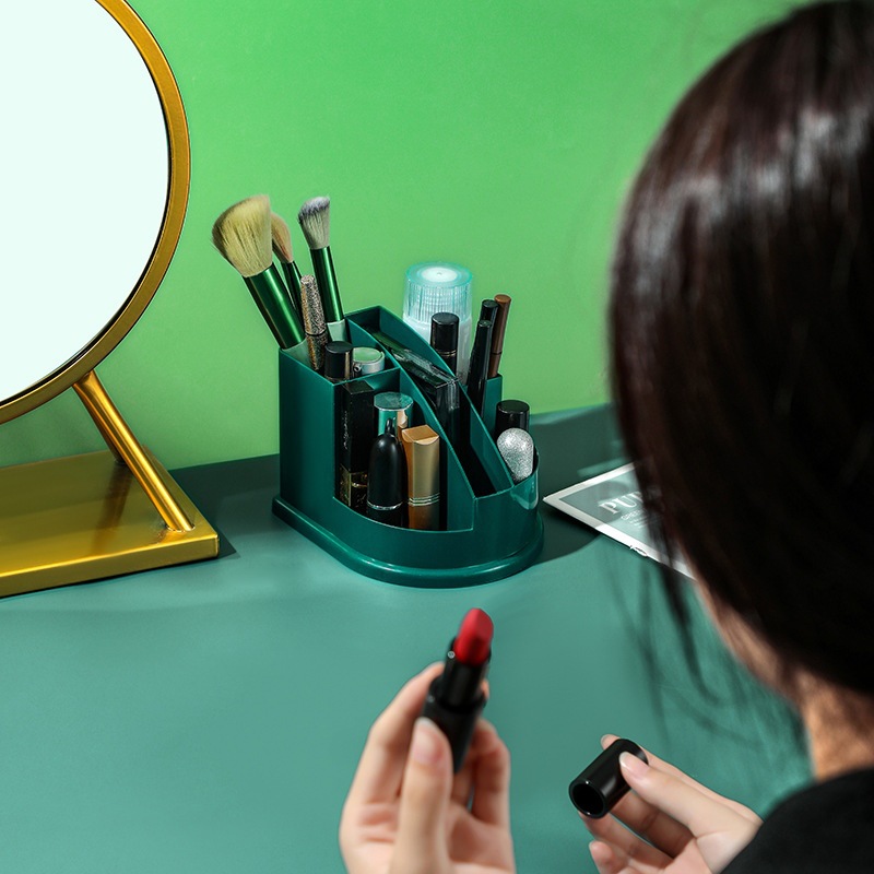 Contenedor de brochas de maquillaje, portalápices, organizador de brochas de belleza, caja de almacenamiento de cosméticos con compartimentos de escritorio y caja de brochas de belleza con perlas.