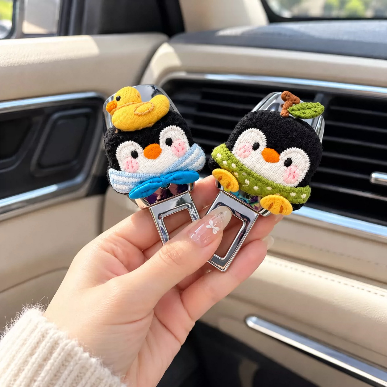귀여운 펭귄 차량용 안전벨트 버클 장식 클립