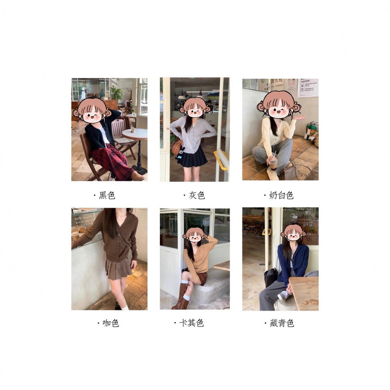 bh4938秋季女士简约韩系经典logo刺绣标显瘦百搭V领羊绒针织开衫|undefined