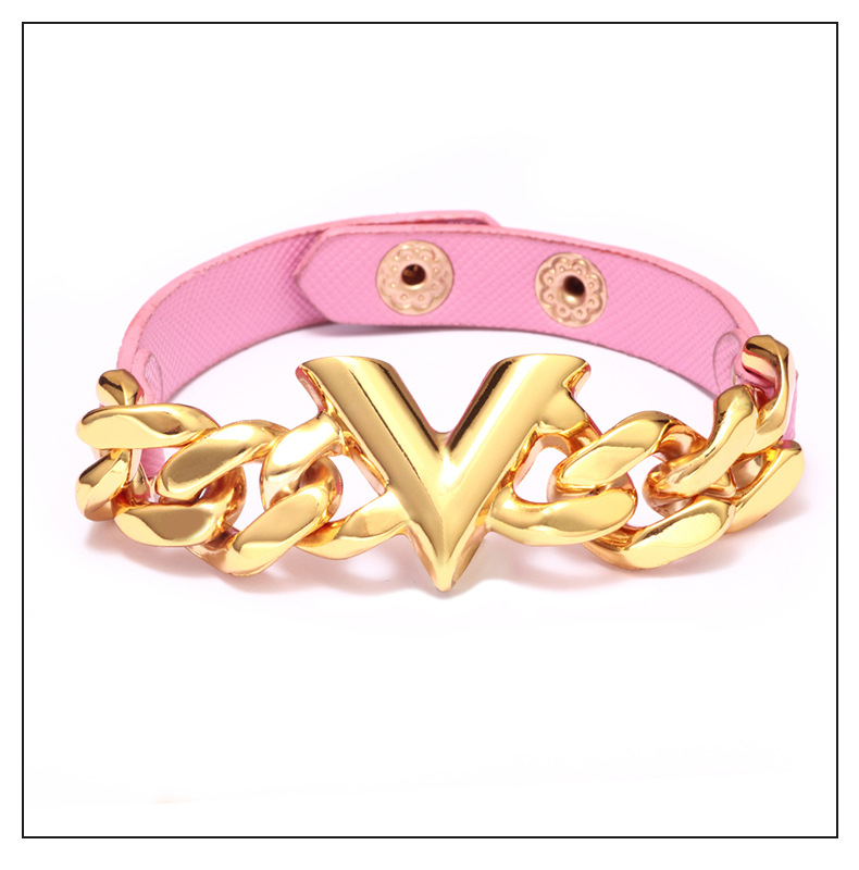 Simple Style V Shape Pu Leather Alloy Plating Unisex Wristband display picture 2