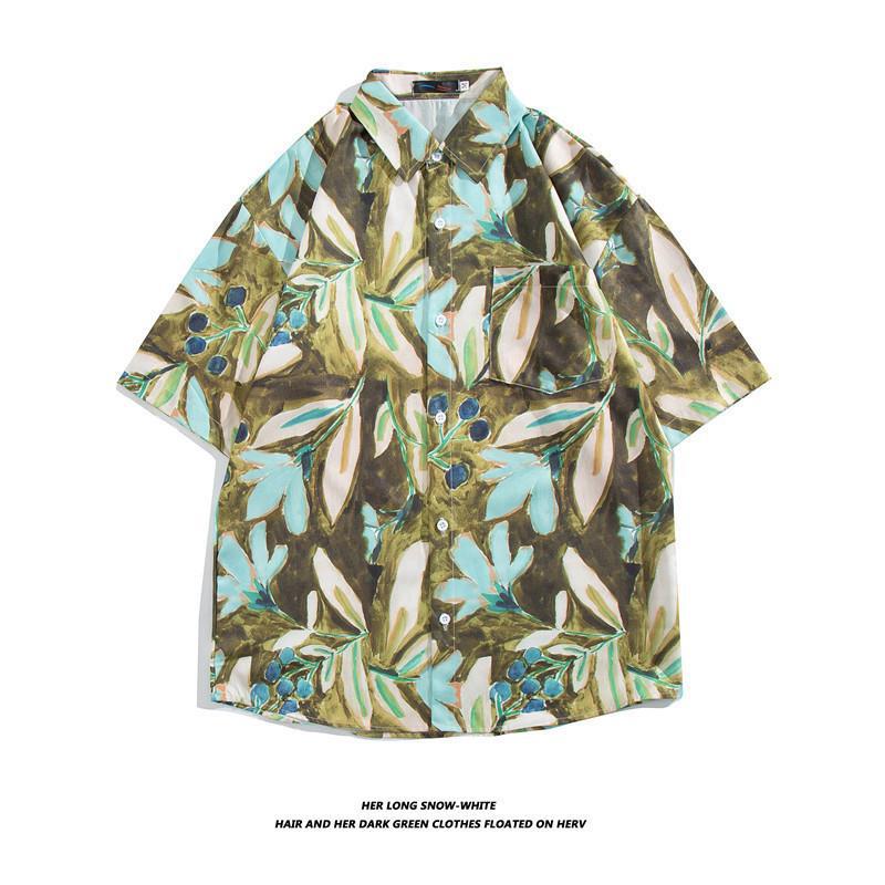 Hong Kong estilo Retro Vintage floral camisa de manga corta Estilo Hawaiano tailandés diseño sentido Ruan guapo camisa suelta para hombres y mujeres