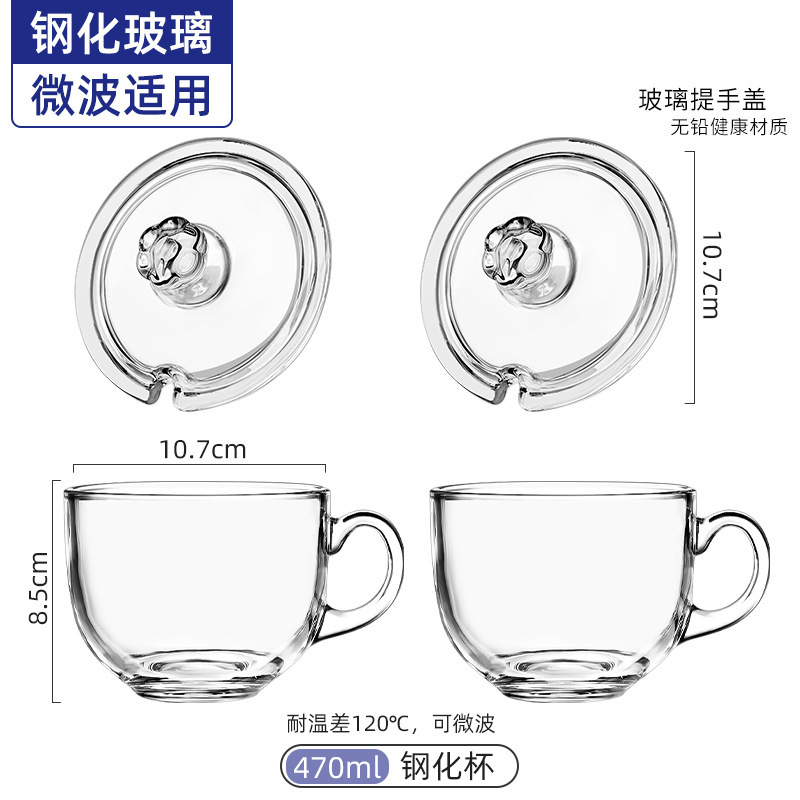 470ml防摔钢化杯（2只）+玻璃盖（2只）