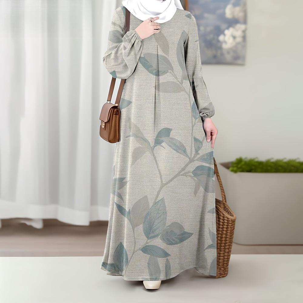 Boho maxiklänning för damer etniskt tryck lös passform långärmad_voghion.com