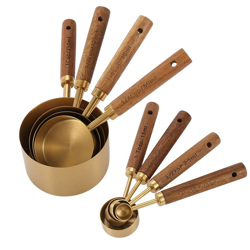 Set, golden measuring cup, measuring spoon contains rose, 8 pieces