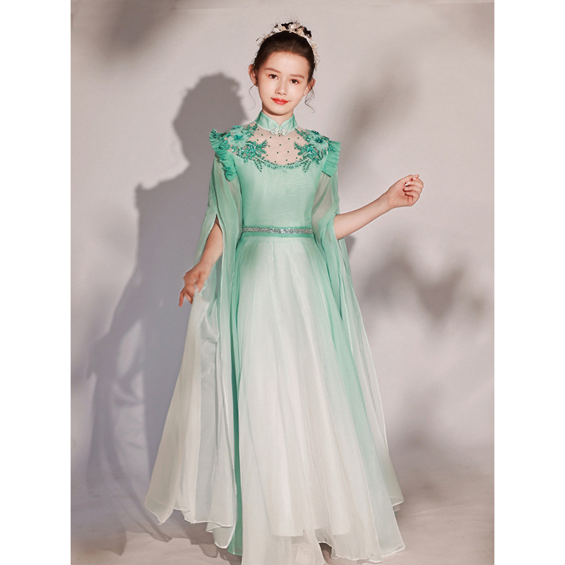 Girls kids guzheng costumes kids fairy hanfu fruitgreen gradient stage
