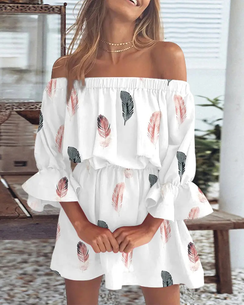 Women's A-line Skirt Fashion Boat Neck Printing Patchwork Half Sleeve Plant Midi Dress Daily display picture 18