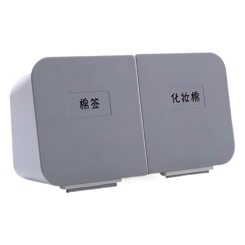 Caja de almacenamiento montada en la pared caja de almacenamiento de algodón bastoncillo de plástico multi-función Flip doble polvo removedor de maquillaje Caja de acabado de algodón