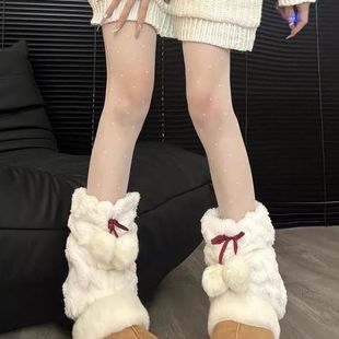 Japanese Cute Fur Ball Socks for Autumn and Winter Y2K Plush Thickened Leg Cover Ins Warm Slimming Mid-Socks