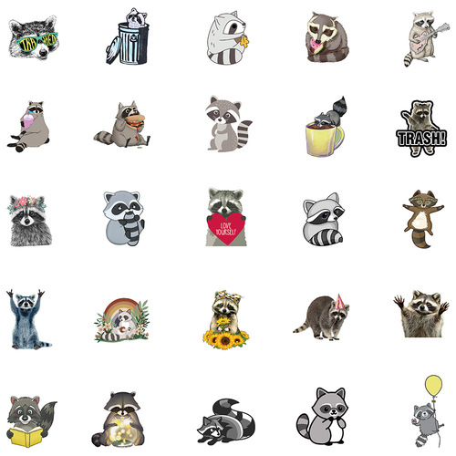 50 new Amazon cartoon raccoon stickers for computer laptop luggage waterproof DIY graffiti stickers