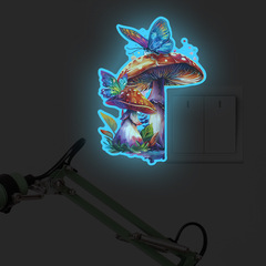 Foreign Trade Dreamy Mushroom Butterfly Glow-in-the-Dark Entrance Hall Dormitory Home Decor Switch Decal Wall Sticker Label Wholesale Cross-border