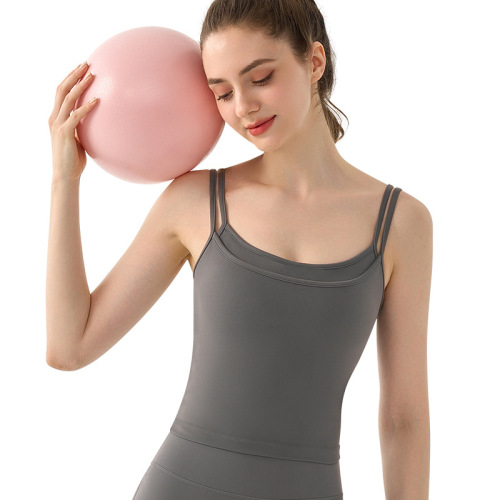 Nude lace fine-strapped yoga bra for women, summer, no bra required, high-end fitness top, semi-fixed cup yoga tank top