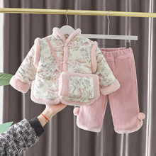 直播供货女宝宝冬季2025新款新年中国风唐装一岁儿童加厚保暖套装