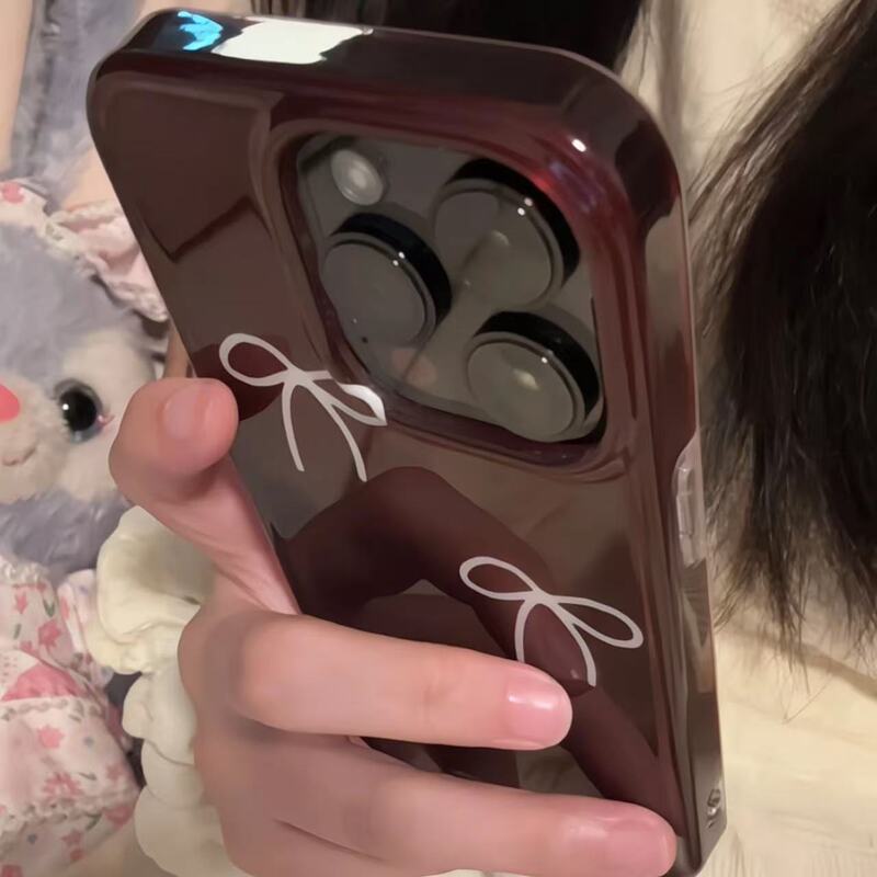 肉肉黑棕底白色蝴蝶结苹果16promax手机壳iphone1514网红个性|undefined