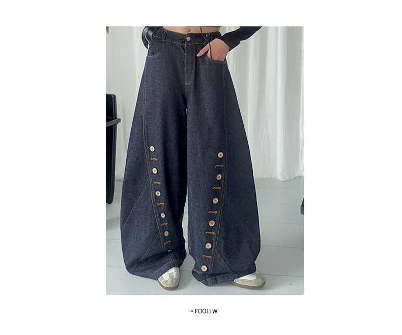 Men's Clothing Buttoned Scimitar Jeans Vintage Button-Fly Curved Hem Jeans For Kids - Soft Denim Stretch Comfort Fit (120-170cm, Unisex)_mkmklike.com