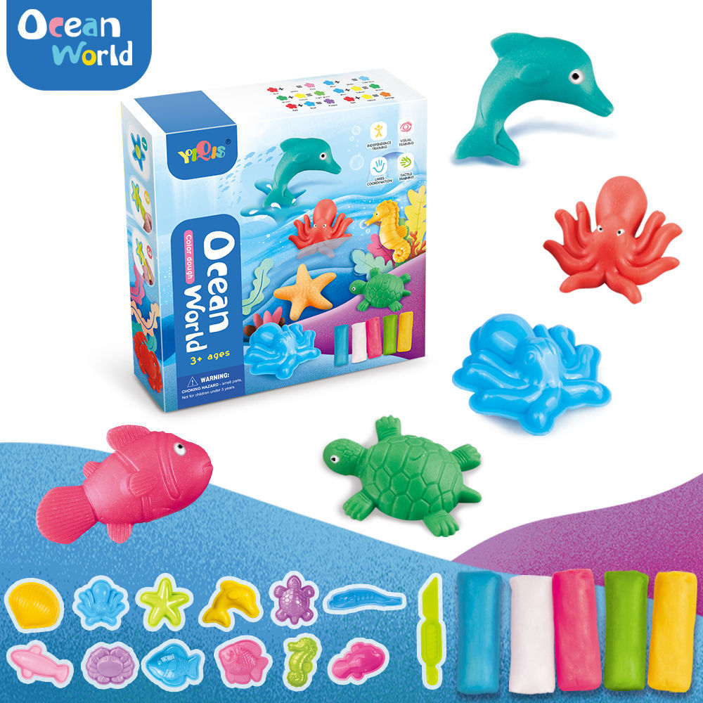 Transfronterizo Venta caliente dinosaurio de color arcilla traje de juguete fruta animal marino plastilina herramienta molde entrega de una sola pieza