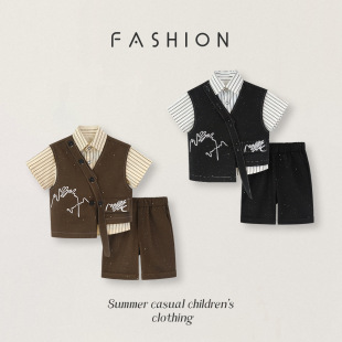 Boys' Suits, British Style Fashionable Vest Suits, Small and Medium-Sized Children's One-Year-Old Photography Suits, Flower Girl Host Performance Suits