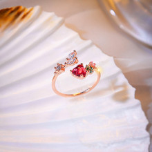 真金电镀铜镶锆石气质简爱心戒指女开口可调节个性新品少女手饰品