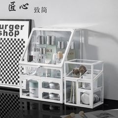 防塵スキンケア化粧品ガラス収納ケースデスクトップ透明軽贅沢オフィス寮口紅マスク棚