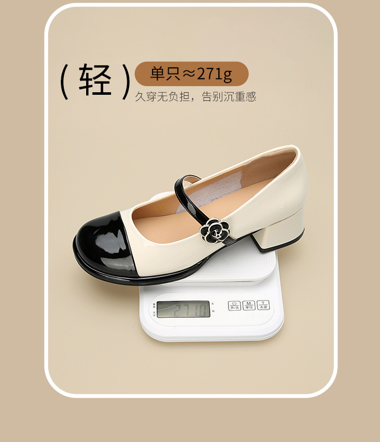 Giày Mary Jane nữ quai ngang cổ điển, gót vuông, mũi nhọn — AW107 mét Đen chi tiết 8
