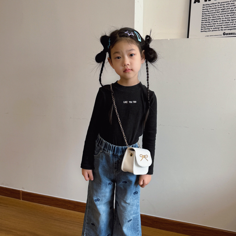 Bolso de hombro para niña coreana Dulce perla bowknot Cadena de moda Bolso de mensajero para bebé Bolso de niño brillante con láser