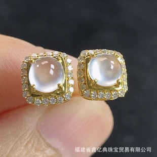 Live supply wholesale Myanmar natural jadeite earrings A goods 18K ice through earrings jade jewelry with certificate