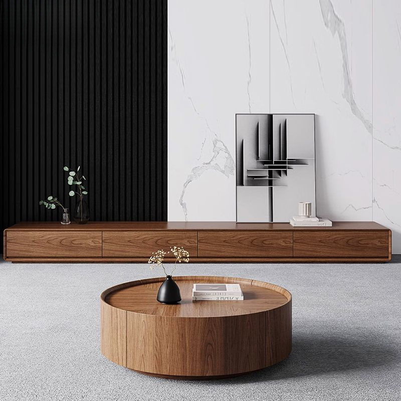 Walnut Color Cabinet Tv Cabinet Walnut Color Small Apartment Internet Celebrity Living Room Bedroom Ultra-Narrow All Solid Wood Floor-Standing Floor-Standing Platform