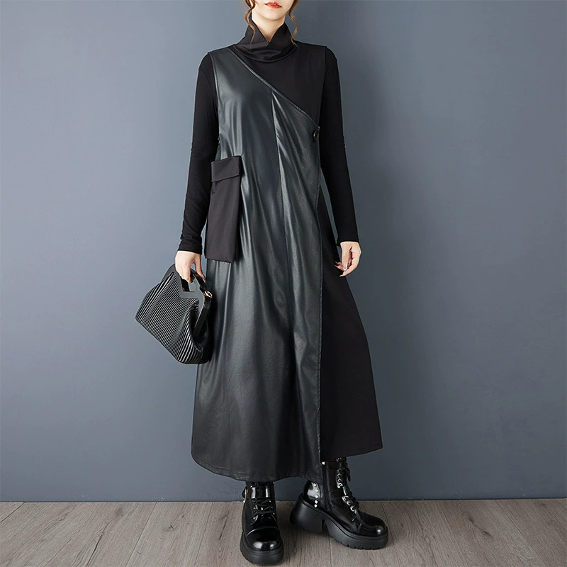 Осеннее ретро платье из полиуретана, оверсайз, яркий броский стиль, обтягивающее