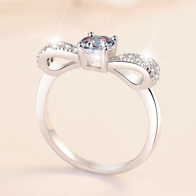 Sterling Silver Elegant Bow Knot GRA Moissanite Zircon Rings display picture 1